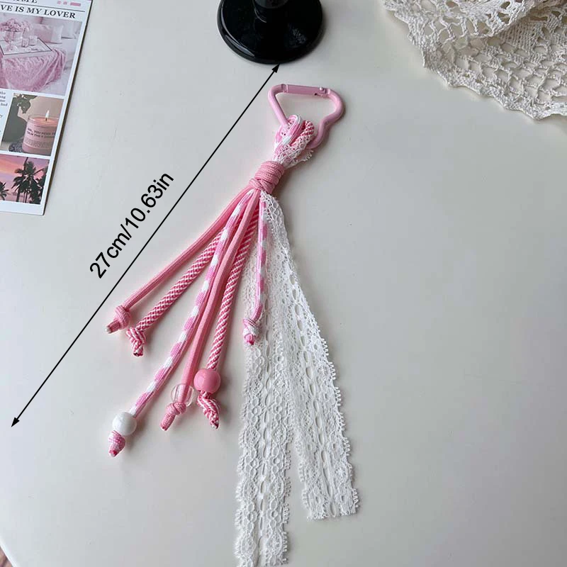 Chaveiro de renda rosa e branco, corda trançada, pingente, chaveiro, moda simples, bolsa combinando, decoração, acessórios de joias