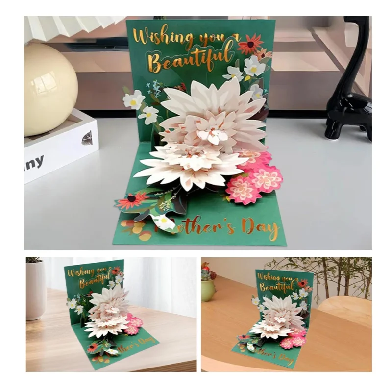 

Mother's Day Greeting Cards Paper-Cut Flowers Holiday Thank-You Cards Foil-Stamped Lotus Flowers Gratitude Birthday Cards Gifts