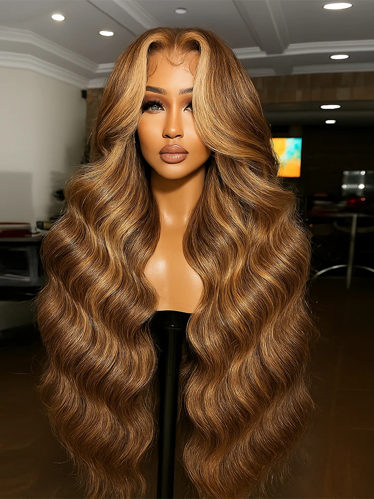

Highlight Ombre 13x4 Lace Front Wig 100% Human Hair 30 Inch Body Wave Honey Blonde HD Transparent Frontal Wigs Pre Plucked