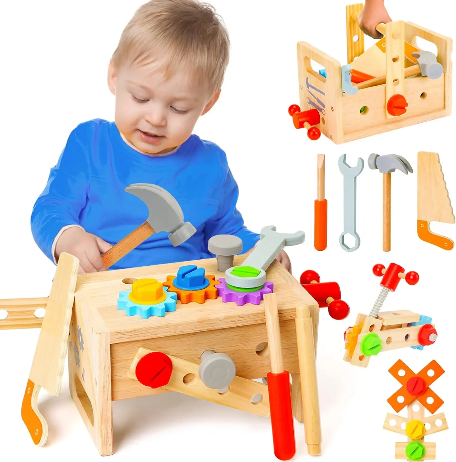

29Pcs Wooden Tool Set for Kids Ages 2-5, Educational STEM Montessori Toys for Toddlers Learning Activities Gifts Boys Girls