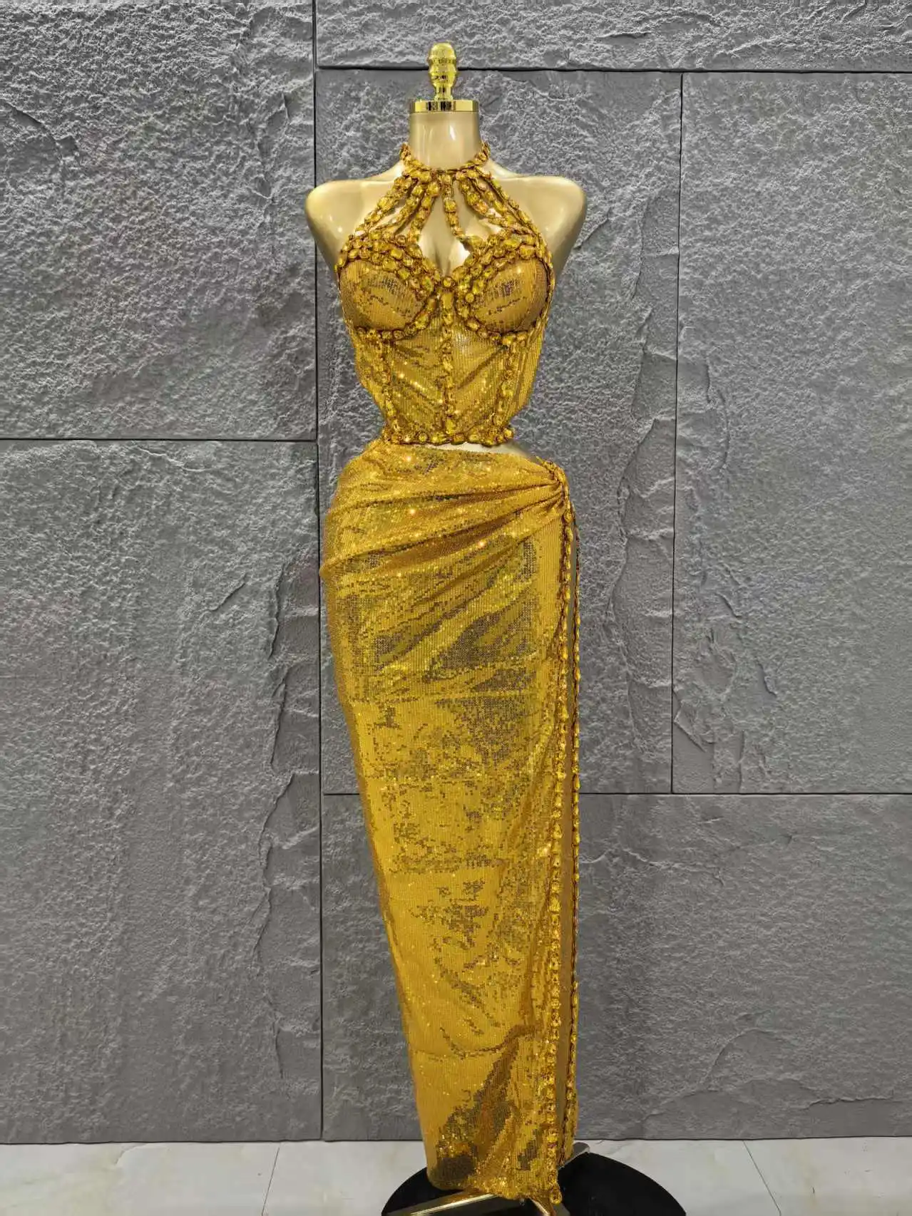 فاخر لامعة الماس الترتر الأحمر فستان طويل 2 قطعة مجموعة المرأة الجديدة مساء احتفال عيد ميلاد حفلة ملهى ليلي المرحلة