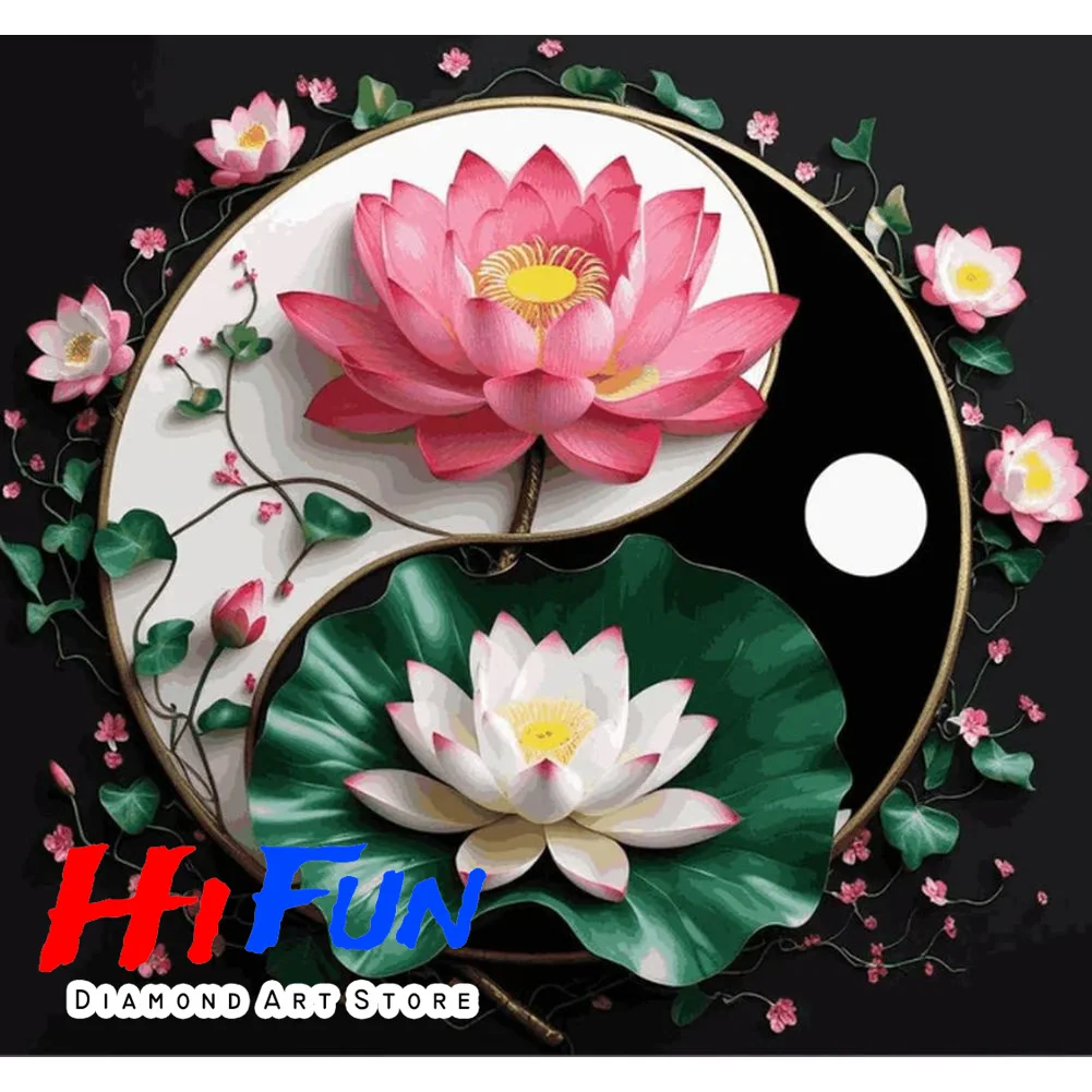 

New Arrivals Diamond Painting Embroidery Yin Yang Wall Art Pink and White Lotus DIY Cross Stitch Craft Spiritual Harmony Decor