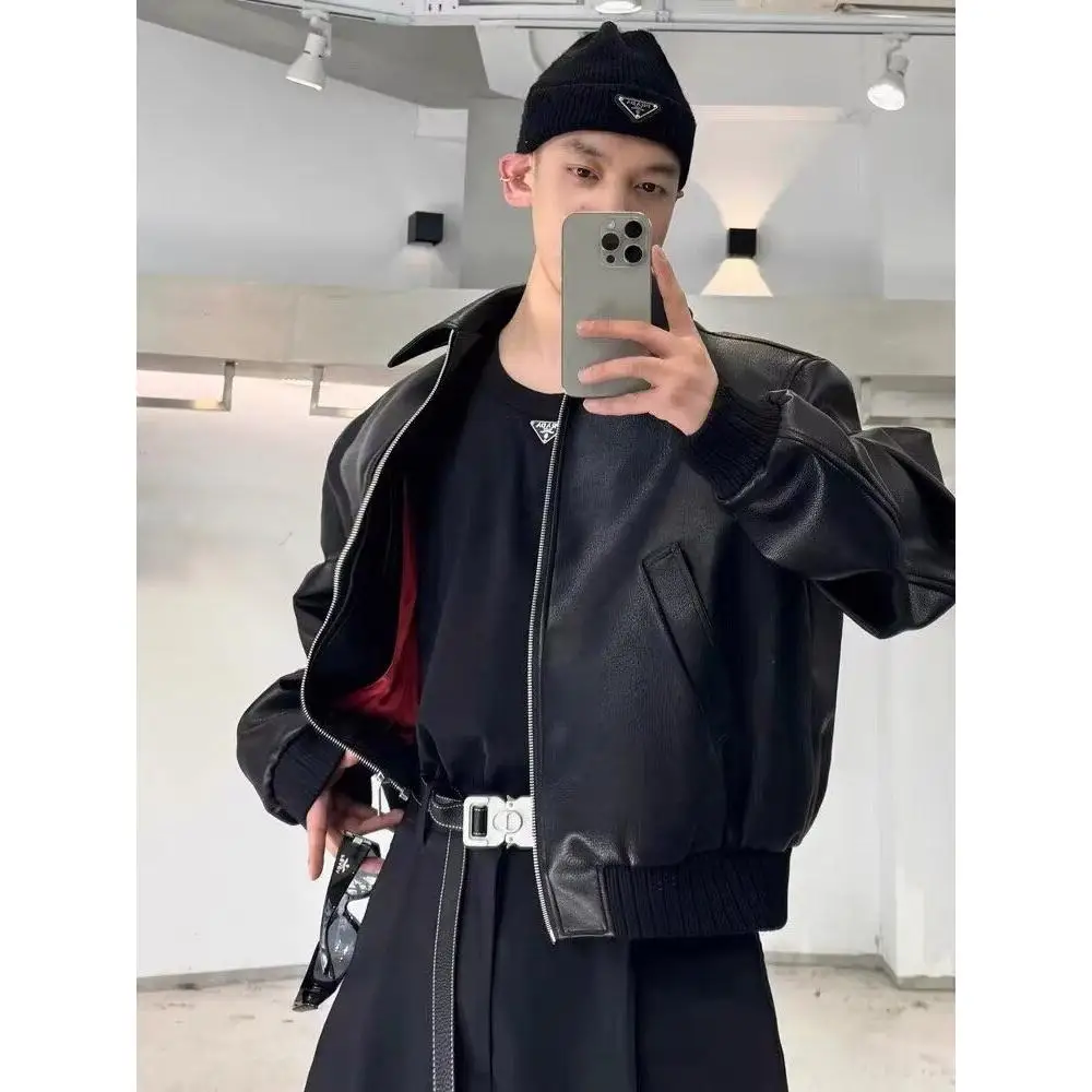 

Cool ort Leather Jaet Men's Autumn Winter New Sle Motorcycle Collar Loose Fit Faionable Outerwear Youth Stand