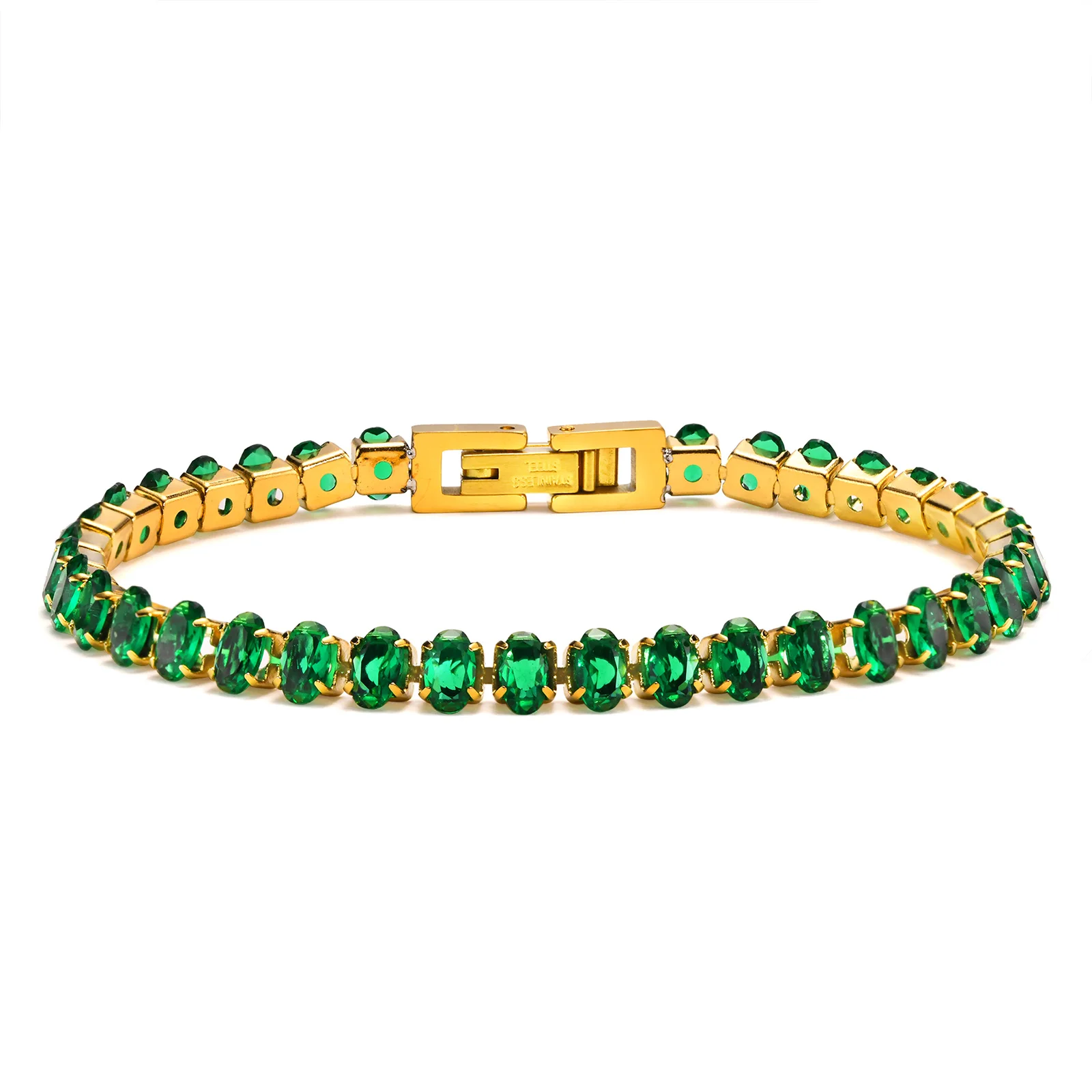 

Green Zircon Tennis Braecelet for Women, Gold Plated CZ Bangle Fashion Jewerlry