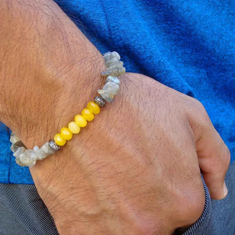 Men's Spiritual Energy and Serenity Bracelet with Semi Precious Labradorite