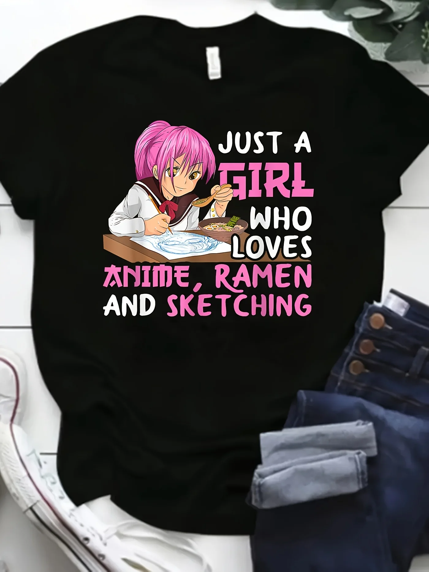 Women's t Shirt Anime & Ramen Graphic Casual Round Neck Short Sleeve Breathable & Machine Washable Perfect for Summer Party