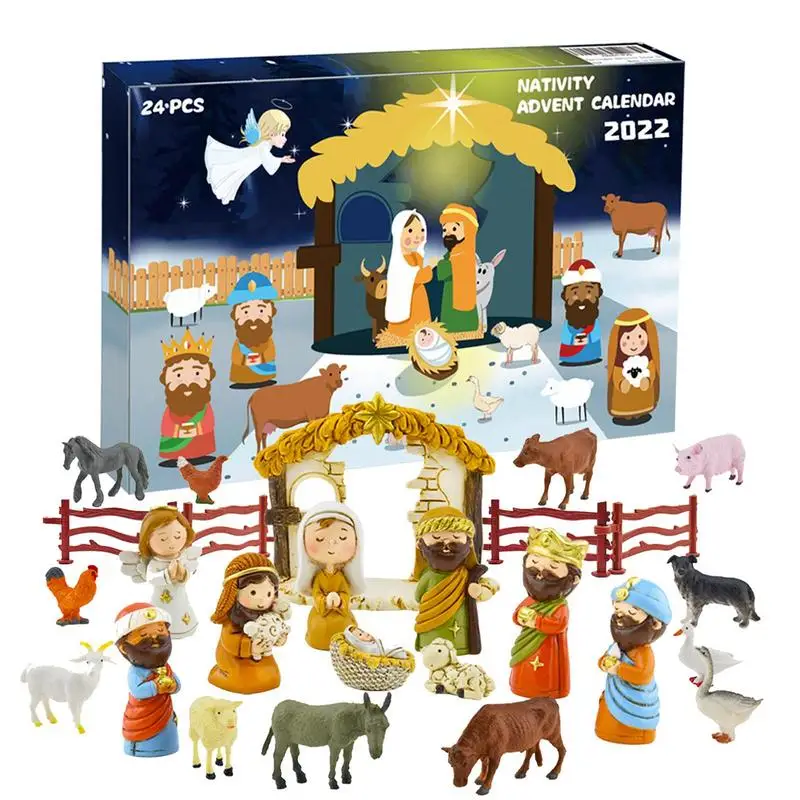 

Nativity Advent Calendar 2023 Resin Nativity Scene Statue Set 24 Days Christmas Countdown Calendar Toy For Kids Religious Gifts