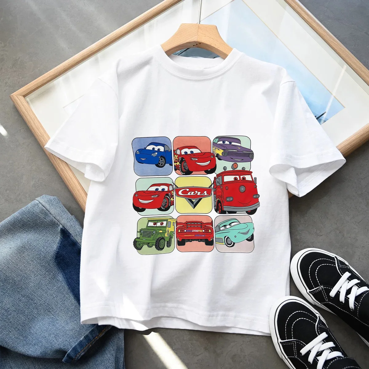2026 Hot Summer New Disney Cars Lightning McQueen Around Short-sleeved Boys and Girls Summer Cotton All-match T-shirt Clothes