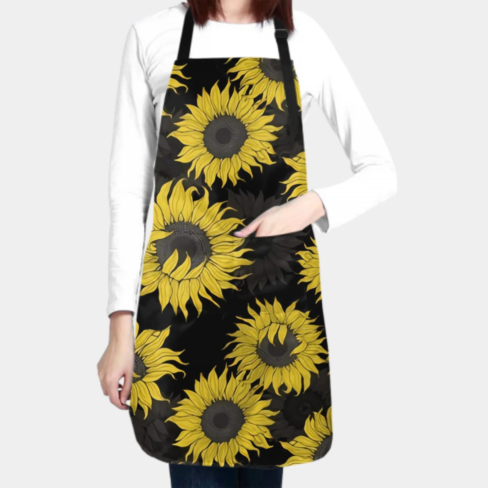 Sunflowers Waterproof Apron with 2 Pockets Kitchen Chef Aprons Bibs for Grooming Cooking Baking Painting Gardening