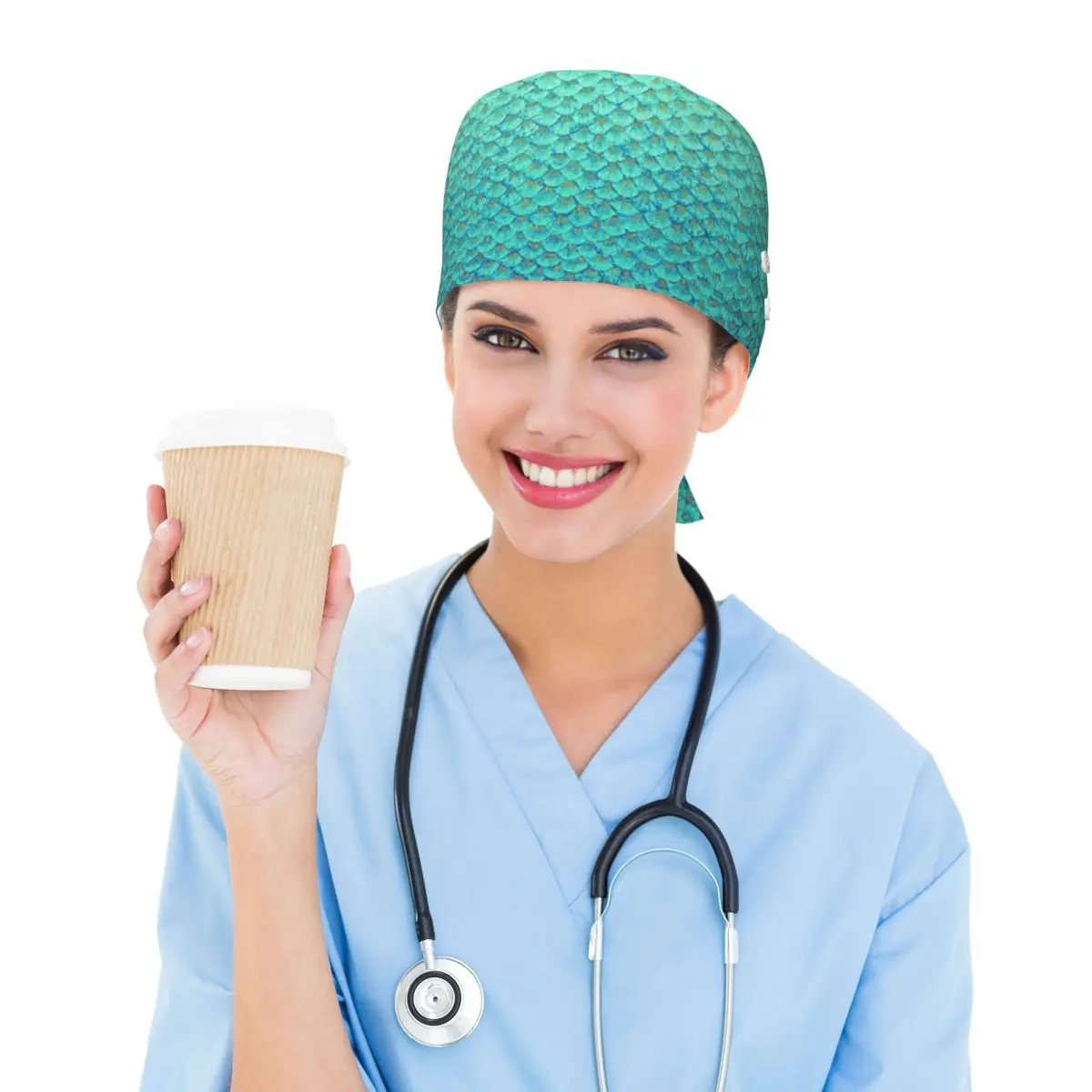 Mermaid Fish Scale Scrub Hat Doctor Working Surgical Cap Men Women Adjustable Nursing Caps for Dentist