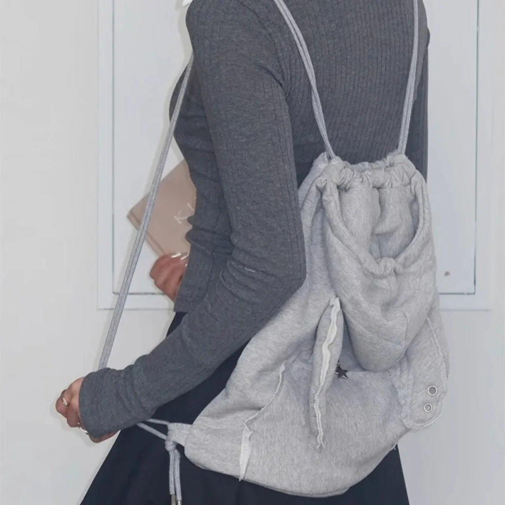 

School Hat Drawstring Bag Portable Lightweighte Mochila Cute Ins Backpack Korean Casual Mochilas Personality Bags for Woman