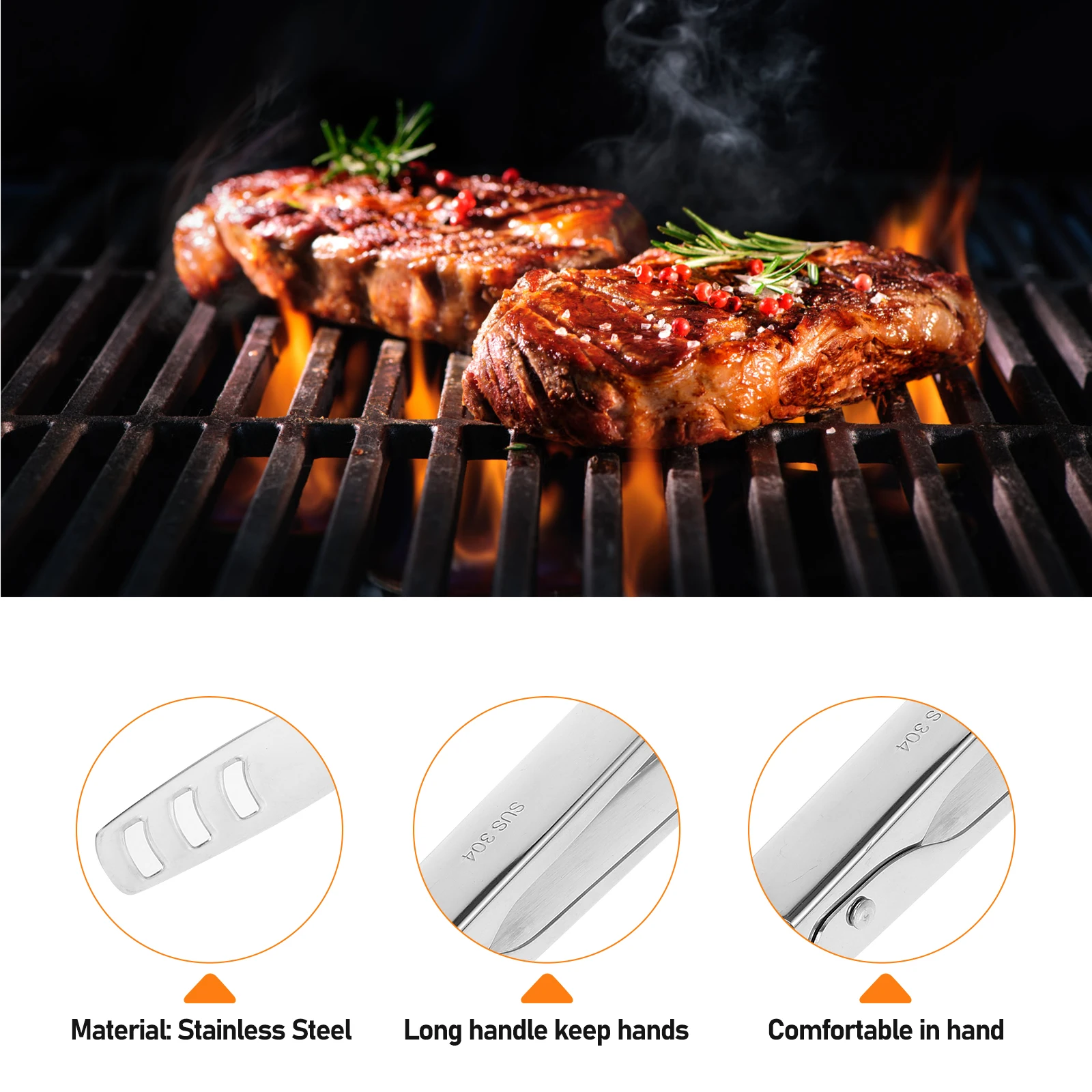 

1Pcs Stainless Steel Food Clamp Strong Rust Proof Kitchen Tong for Home Barbecue Steak Cooking Serving Grilling Tools