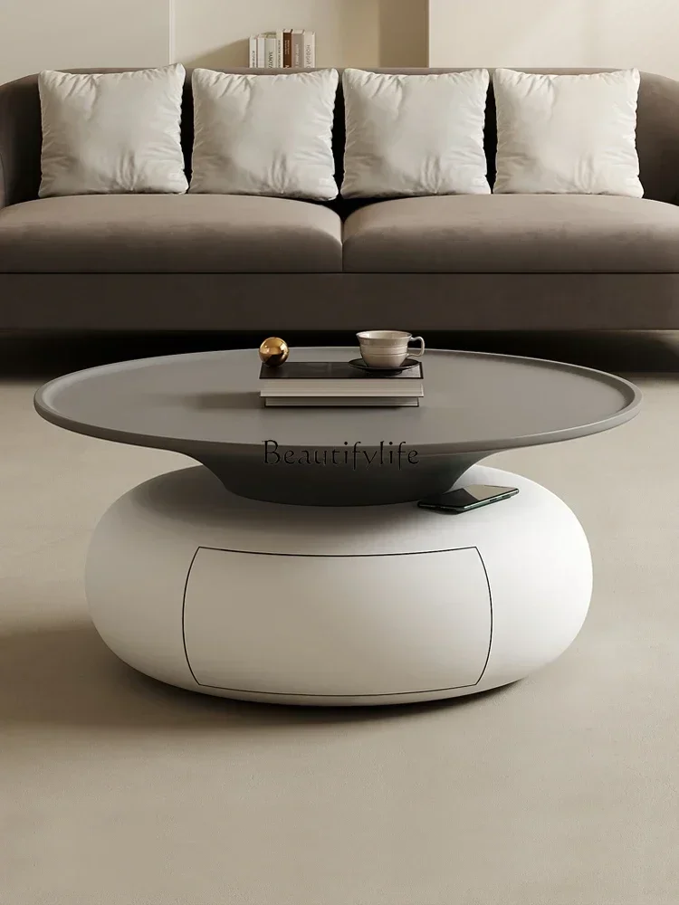 

D06Wabi Sand Cream Wind Coffee Table Living Room Household Modern Simple Round Coffee Table