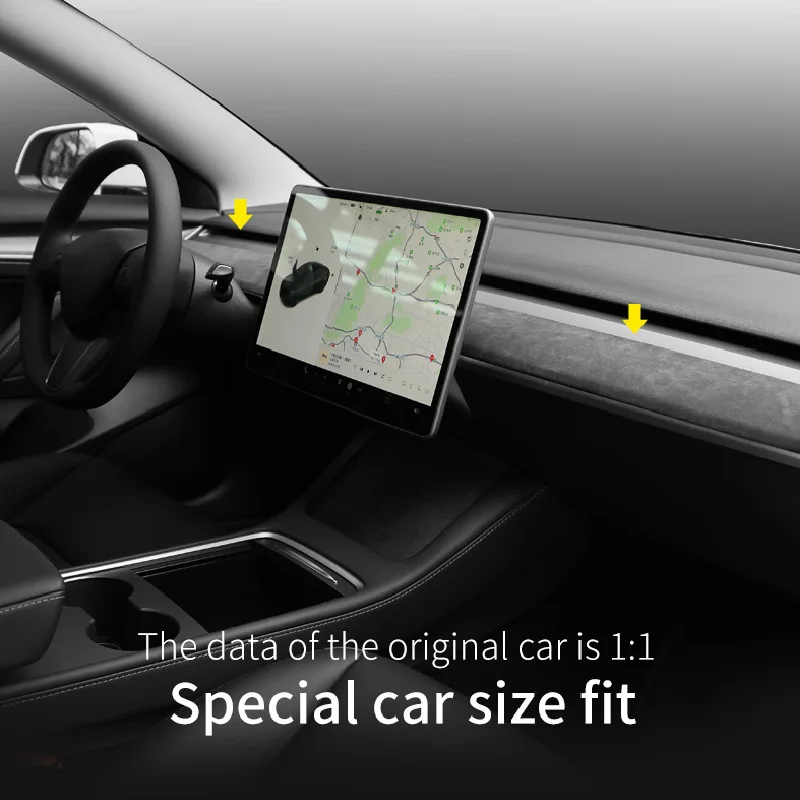 Per Tesla Model 3 Y cruscotto decorazione interna Trim Alcantara pannello scamosciato legno Car Center Console Strip Cover accessori Wrap