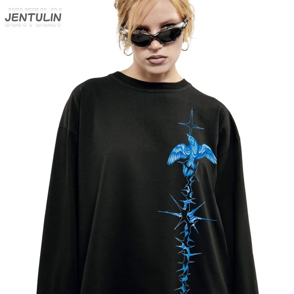 Men's Tshirt Streetwear Bright Side Oversize Print Autumn Hip Hop Korean Long Sleeve Y2k Tops Tee Cotton Graphic Unisex Clothing image 3
