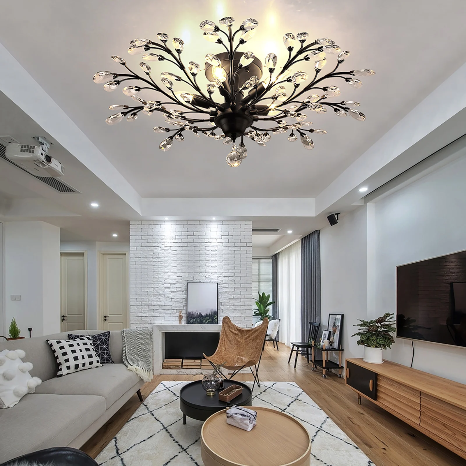 30-40W Ceiling Light K9 Crystal & Metal Chandelier Ceiling Lamp Vintage Branches LED Ceiling Lights for Bedroom, Living Room