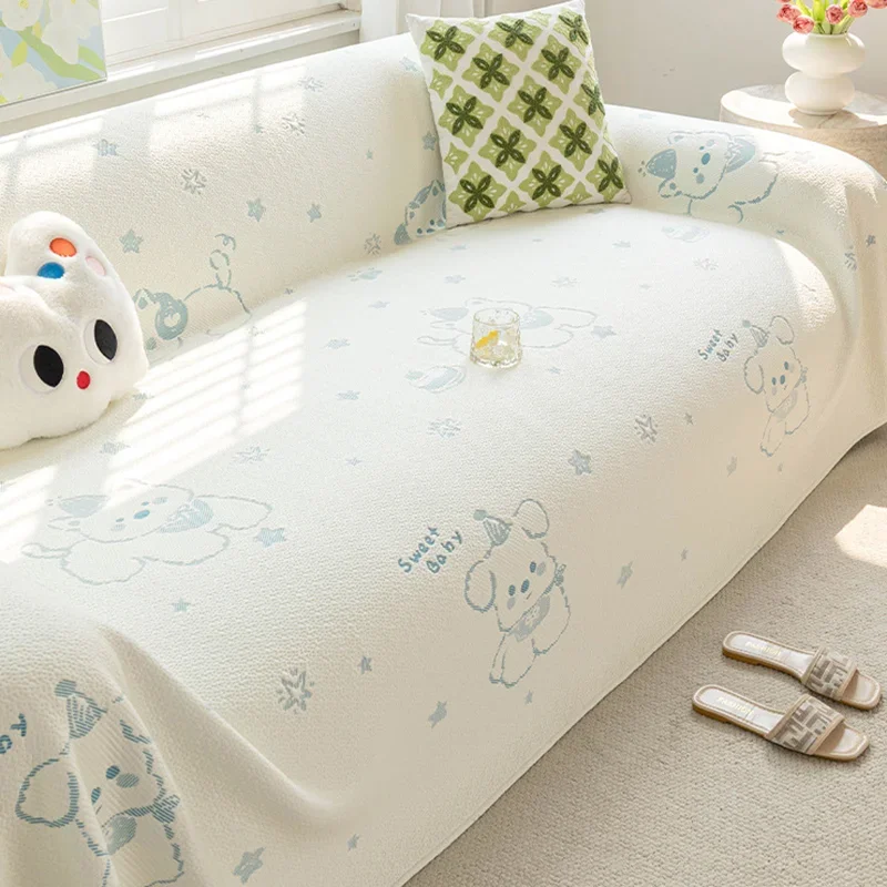 Cartoon Puppy Summer Cooling Sofa Cover Cozy Breathable Corner Couch Covers for Home Dust-Proof Full Cover Furniture Protector