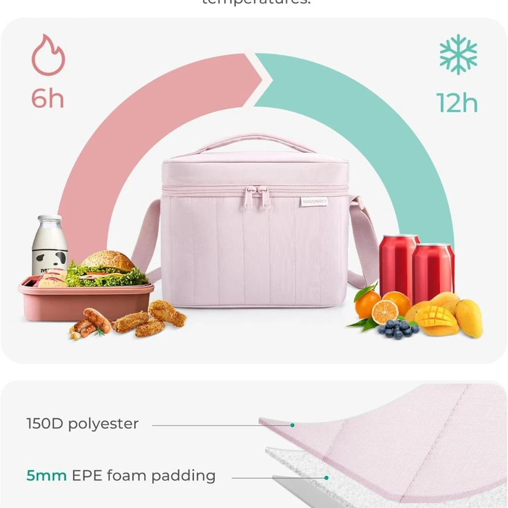 

Insulated Lunch Box for Women, Cute Puffer Lunch Bag Reusable Cooler with Premium Lining, Khaki Checkered