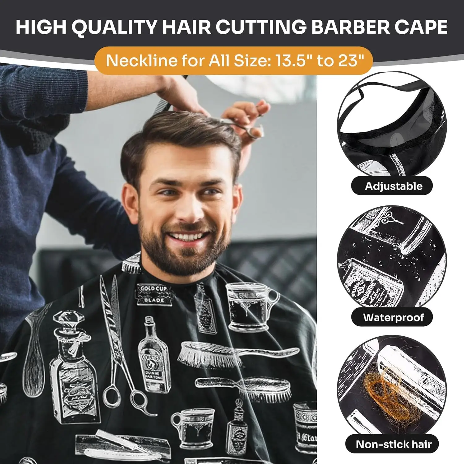 Vintage Barber Cape with Neck Duster Brush Set, Waterproof Anti Static Nylon Hair Cutting Cape, Adjustable Snap Hairdressing Shawl Bib, Professional Barbershop Hair Dye Haircut Hair Isolator Gown for Salon & Home Use