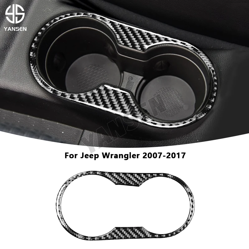 

Car Water Cup Holder Trim Cover Carbon Fiber Sticker For Jeep Wrangler JK 2011-2017 Interior Decoration