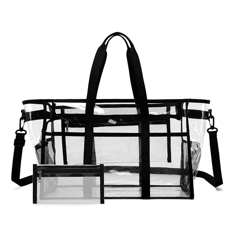 

2pcs Fashion Transparent PVC Travel Bag Lightweight Beach Vacation Bag Large Capacity Handbag for Outdoor Swimming Trip