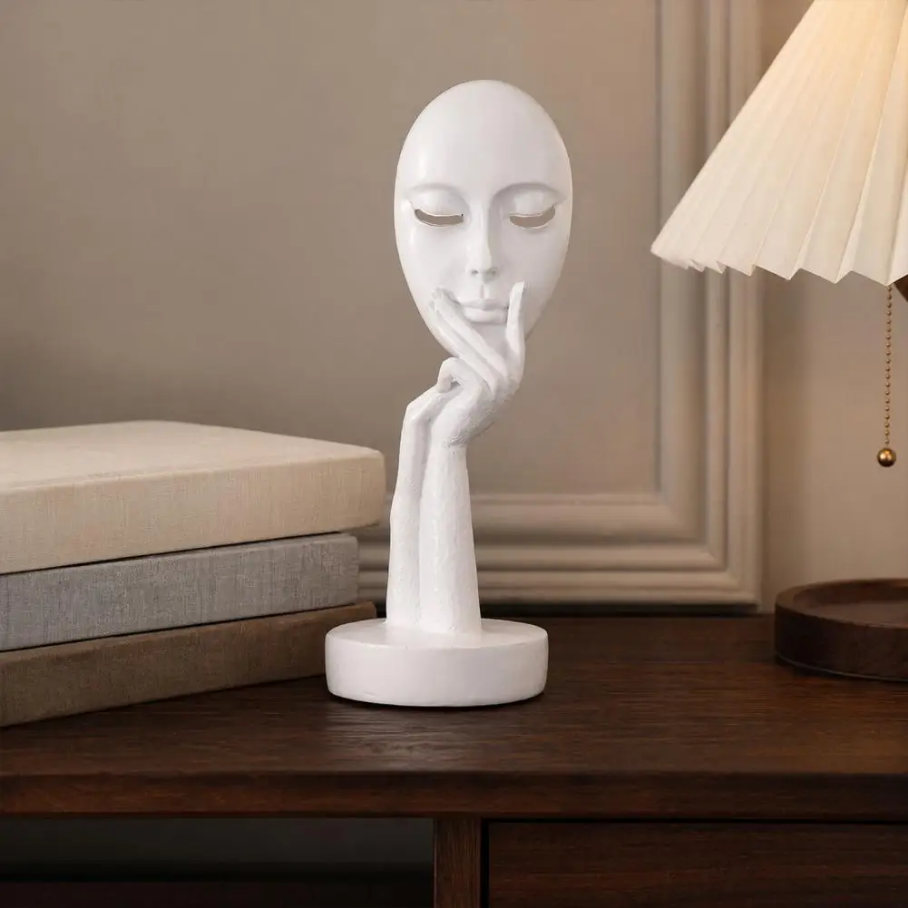Solid Counterweight Base Abstract Face Resin Sculpture Minimalist Hand-on-chin Bust Statue Luxury Gold Matte Black Art for Desk