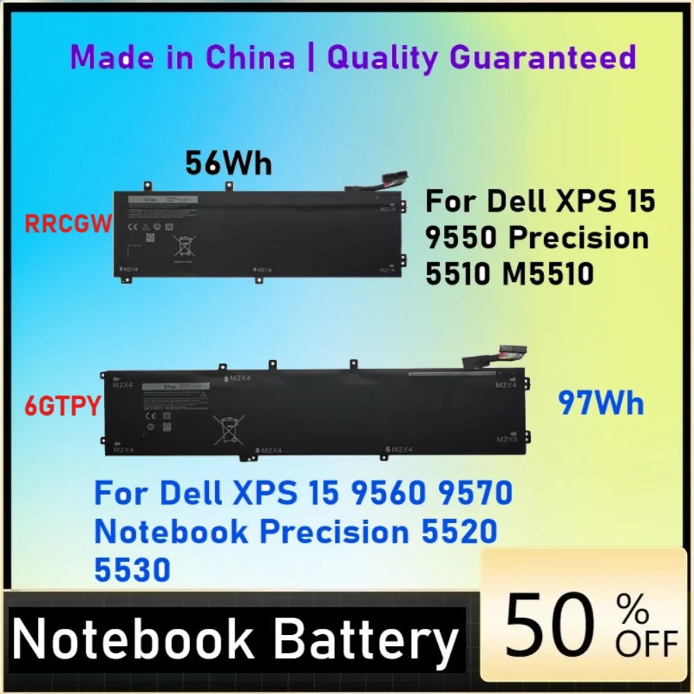 6GTPY RRCGW Battery For Dell Inspiron 7590 7591 XPS 15 9550 9560 9570 P56F Precision 5510 5530 5520