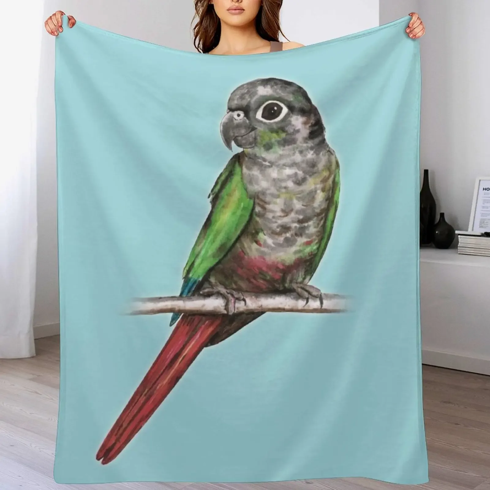 Green-cheeked conure Throw Blanket Color Fast Cozy Throw Blanket