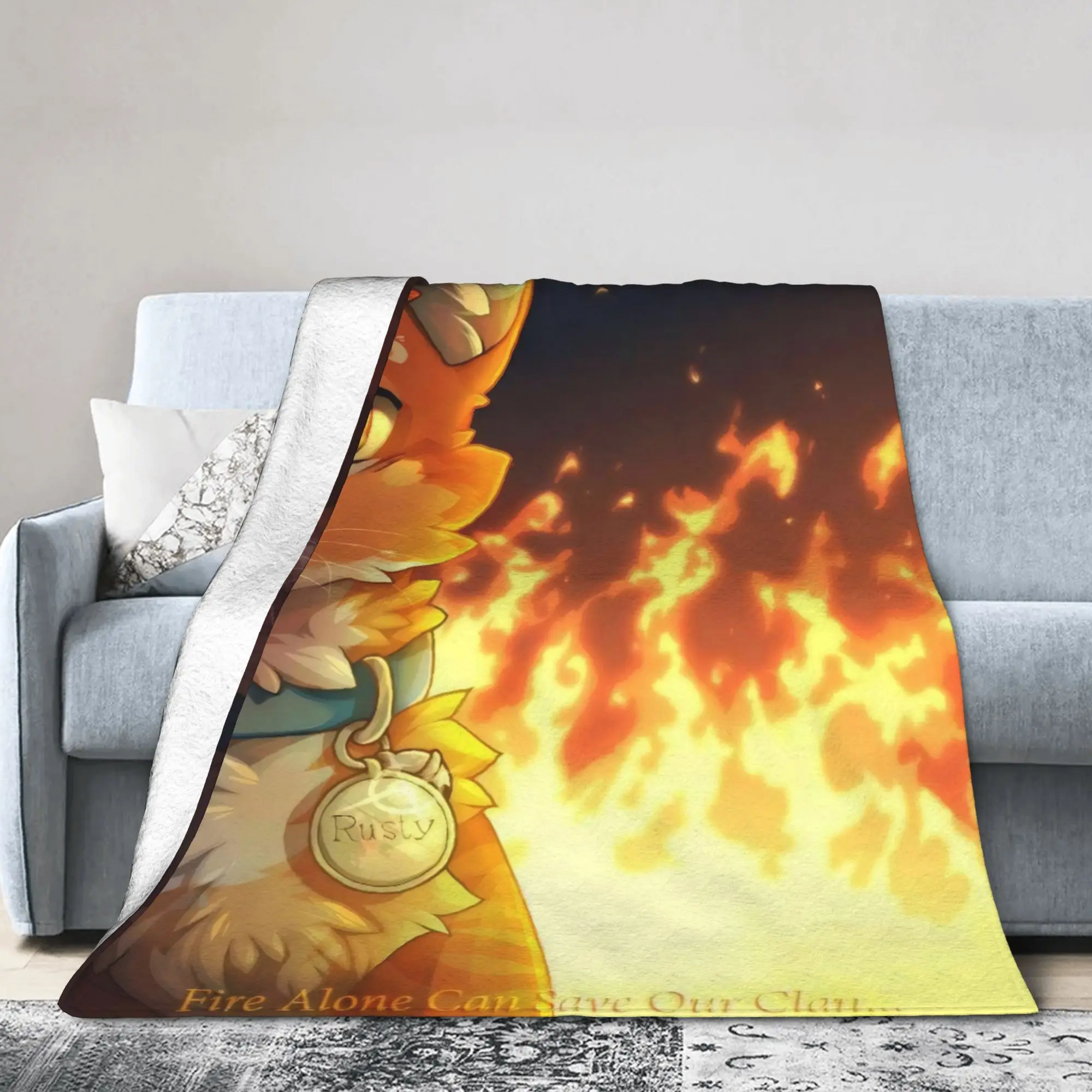 Warriors Fireheart Rusty Cats Funny Blanket Cover Flannel Cartoon Lightweight Throw Blankets for Bedding Airplane Breathable