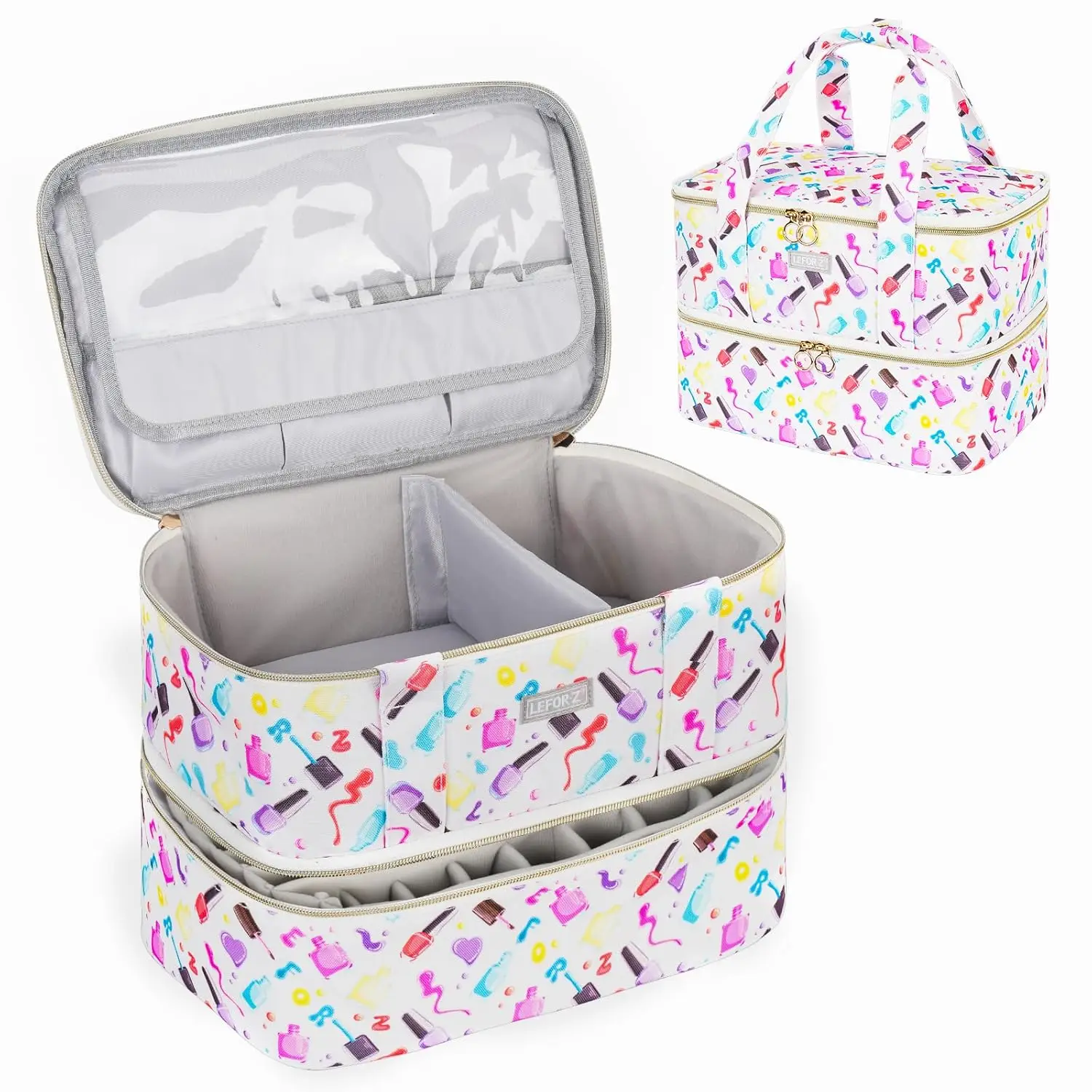 

Portable Nail Polish Organizer Bag Holds 40 Bottles & Nail Lamp, Double Layer Travel Case for Nail Tech Supplies