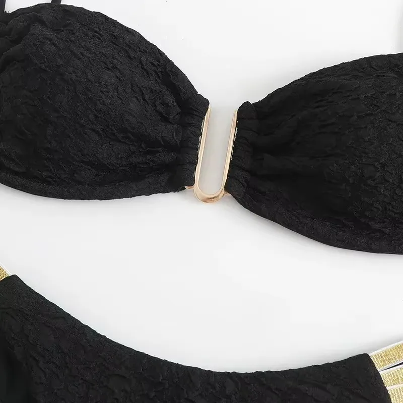 Conjunto de biquínis feminino em forma de U enrugado, maiô push up, maiô sexy preto, roupa de banho para nadar, 2021