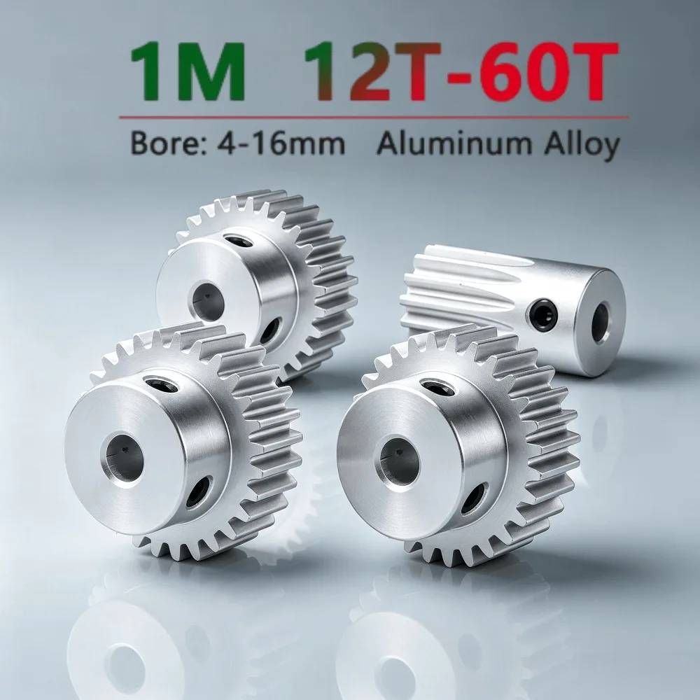 1PC 1M Aluminum Motor Spur Gear 12T 13T 14T 15T 16T 18T 20T 22T 24T 25T 26T 28T 30T 32T 33T 35T 36T 40T 50T 60T, Bore 4-16mm