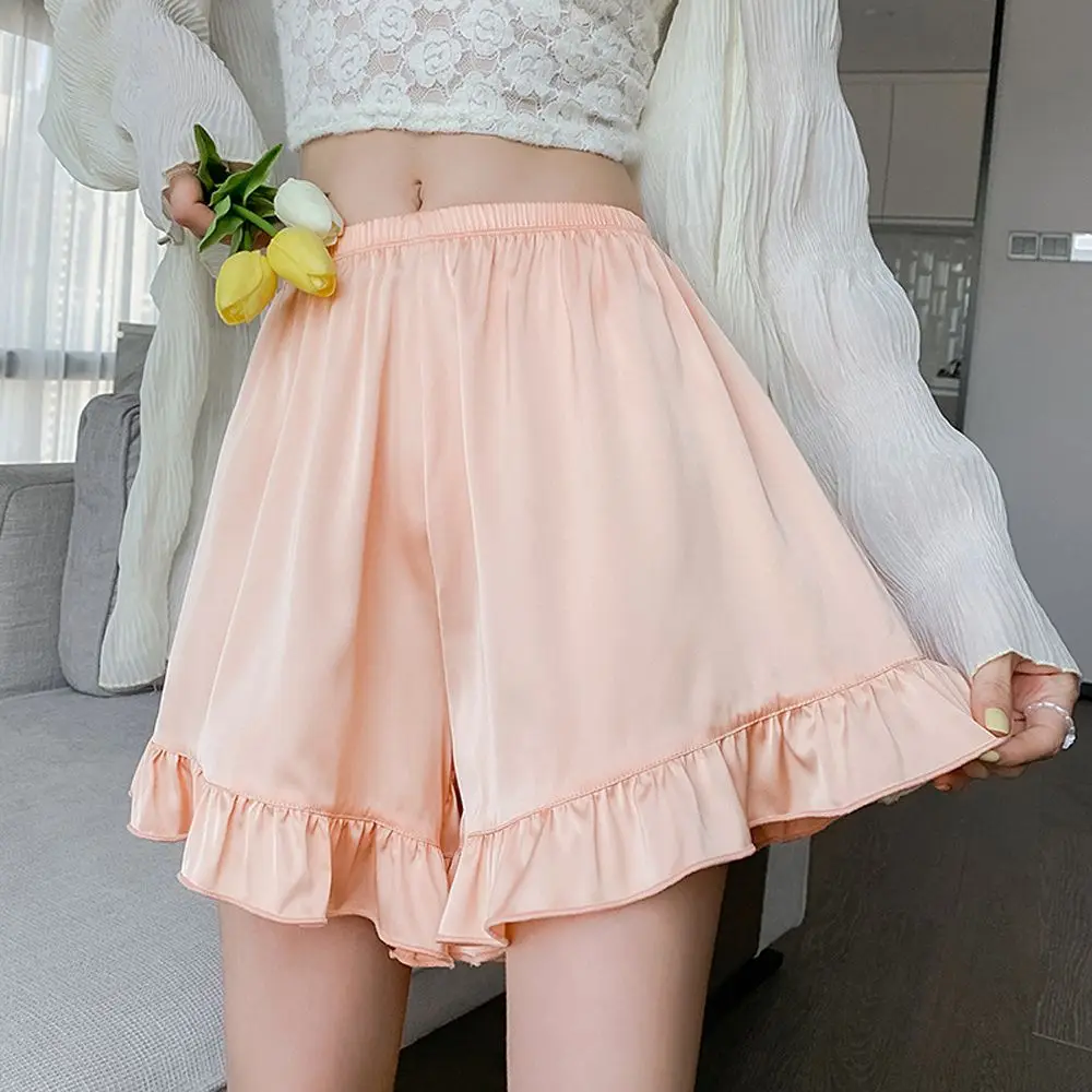 

Ice Silk Lingerie Ruffle Loose Panties High Waist Summer Short Pants Lace Underpants Girls Safety Briefs Women's Shorts Boxer