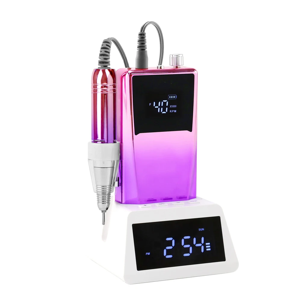 เครื่องเจาะเล็บ 35000RPM แบบชาร์จไฟได้จอแสดงผล LCD Efile ไร้สายอันทรงพลังแบตเตอรี่น้ําหนักเบาไร้สายพร้อมฐานชาร์จ