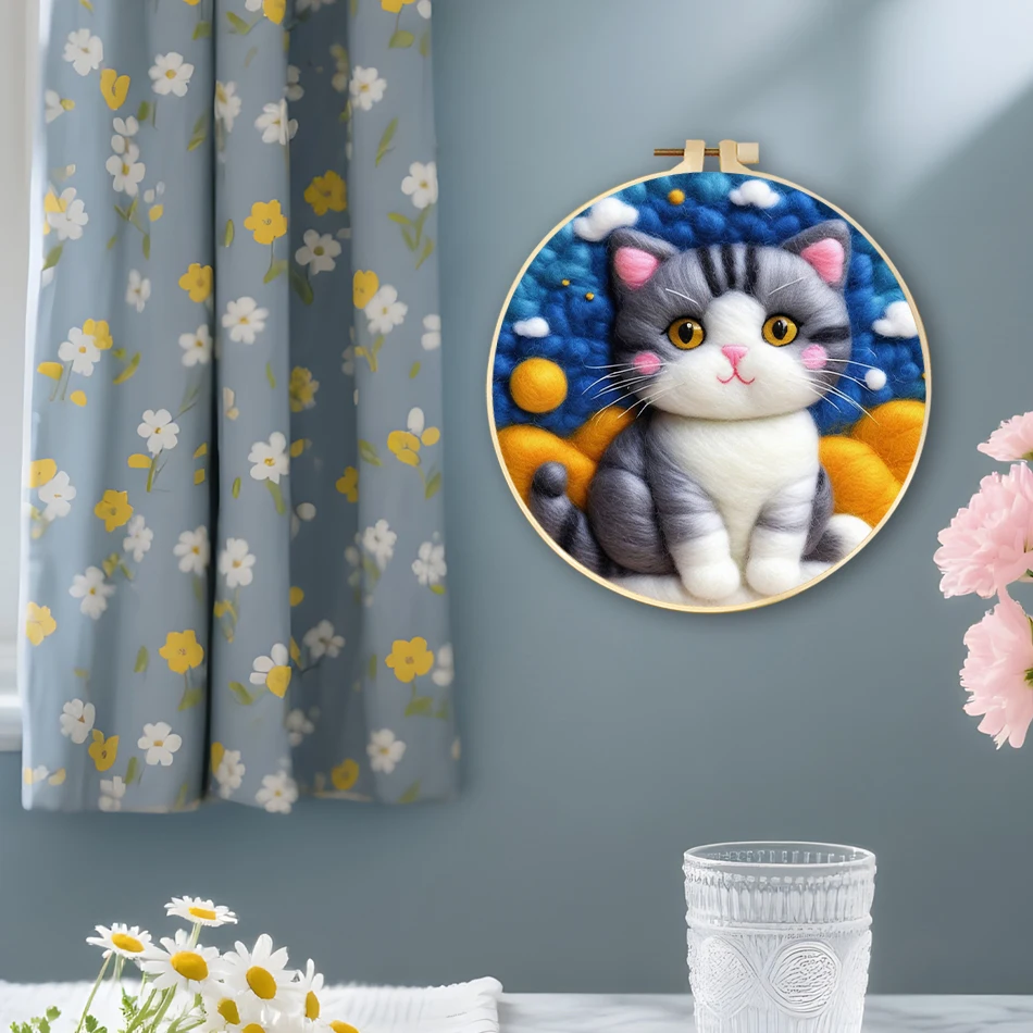 

SDOYUNO Wool Felt Painting cat animals Craft Supplies Needle Felting Wool Diy Creative Making Wool Felt Kit Fomy Crafts Sewing