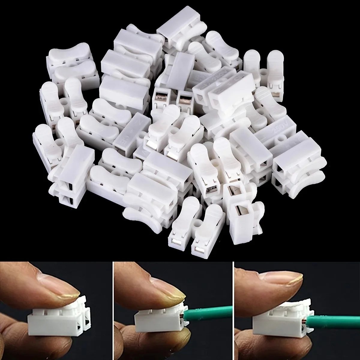 CH2 Spring Quick Connect 2‑Pin Wire Clamp,  Crimp Terminal Block 2‑Way Easy‑Fit for LED Strip Lights,  Snap‑On SMD Connector
