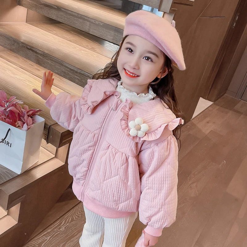 

Children Autumn Winter Jacket for Baby Girls Coats Floral Lace Princess Clothing Outdoor Thickened Warm Plush Kids Outerwear