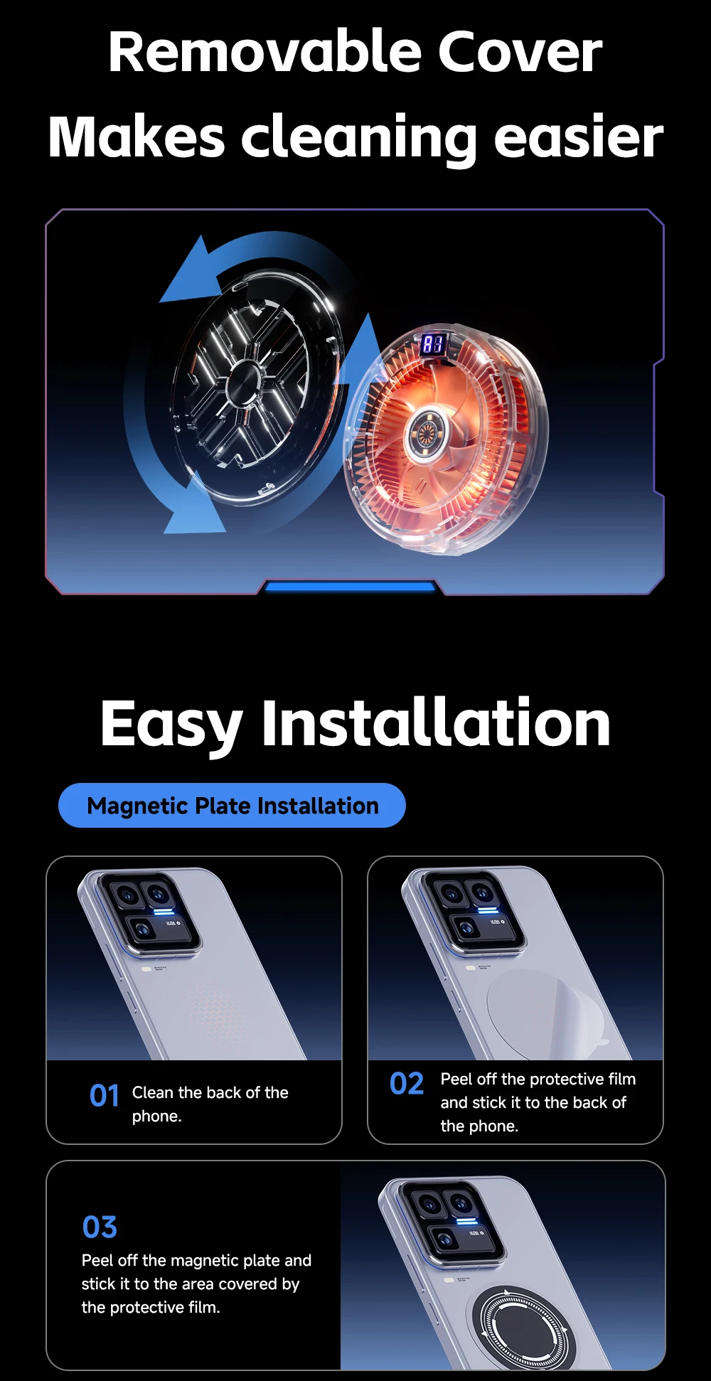Essager Magnetischer Rückenclip 2-in-1 Telefonkühler Rückenclip Smart Digital Display RGB-Licht Geräuschloser Kühlventilator für iPhone Live – Detail 16