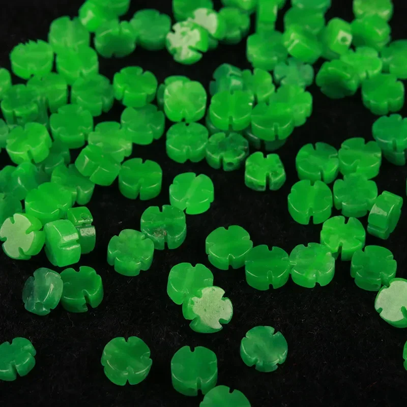 

50pcs Jadeite Full Green Dry Green Tielongsheng Cross Flower Loose Beads Wholesale Handmade Necklace Bracelet Jade Loose Parts