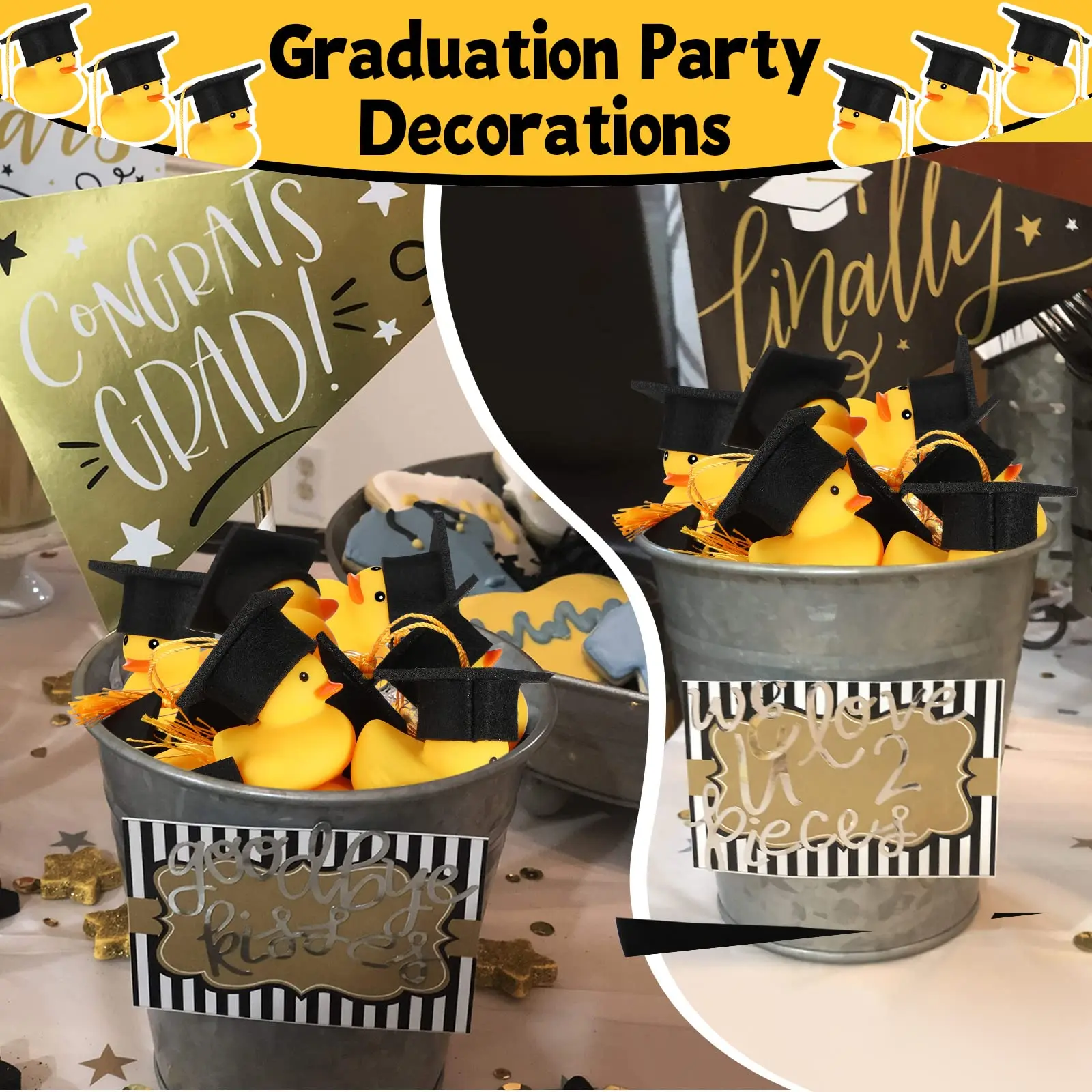 100 Pcs Graduation Rubber Duck with Grad Cap Grad Party Bath Rubber Duck Car Rubber Duck for Grad Gift Party Car Dashboard Decor