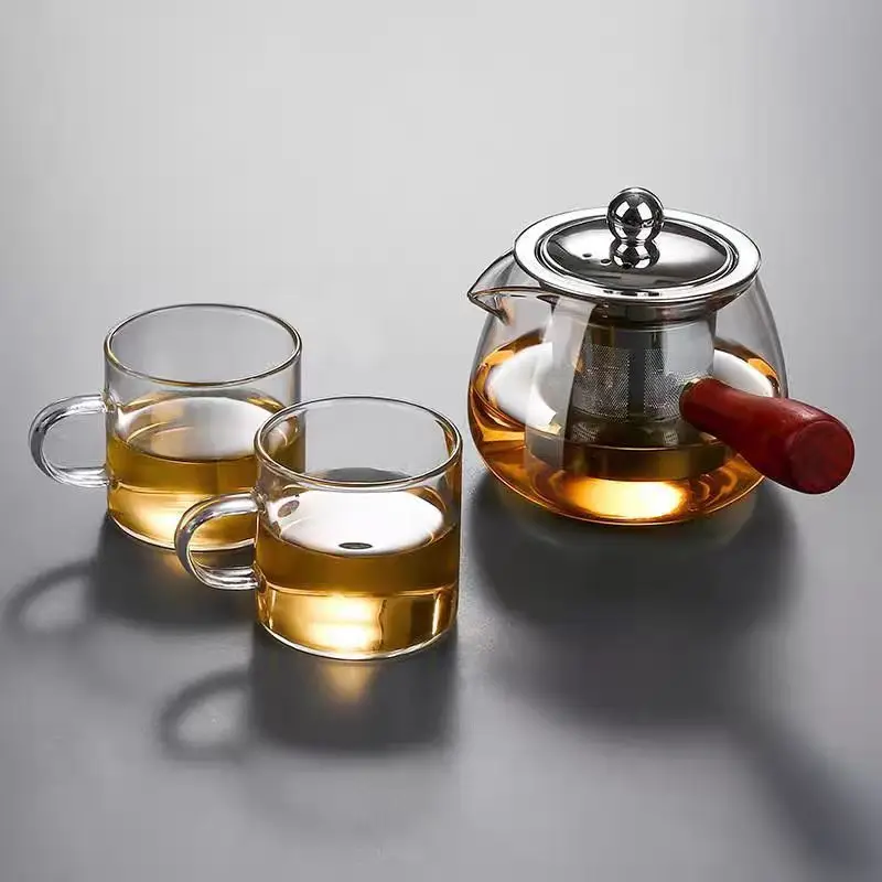 

Clear Glass Chinese Tea Set, 1 Pot add 2 Teacups or 4 Cups, Household Heat Resisting Teaware for Puer, Drinkware, Easy Using