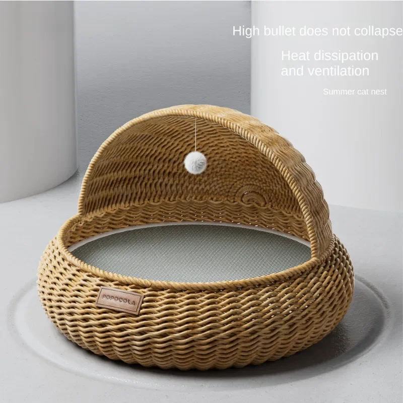 

Super Large Cat Bed, Hand-woven with Willow and Bamboo, Half-closed Style for Cats to Sleep in Summer and All Seasons