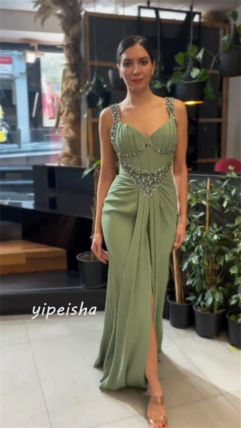 Jersey Beading Draped Pleat Clubbing A-line Sweetheart Bespoke Occasion Gown Long Dresses