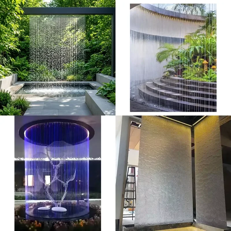 Wire-Drawn Cable-drawn Stainless Steel Modern Design Water Curtain Water Screen Waterfall Outlet Rain Curtain 110-230V