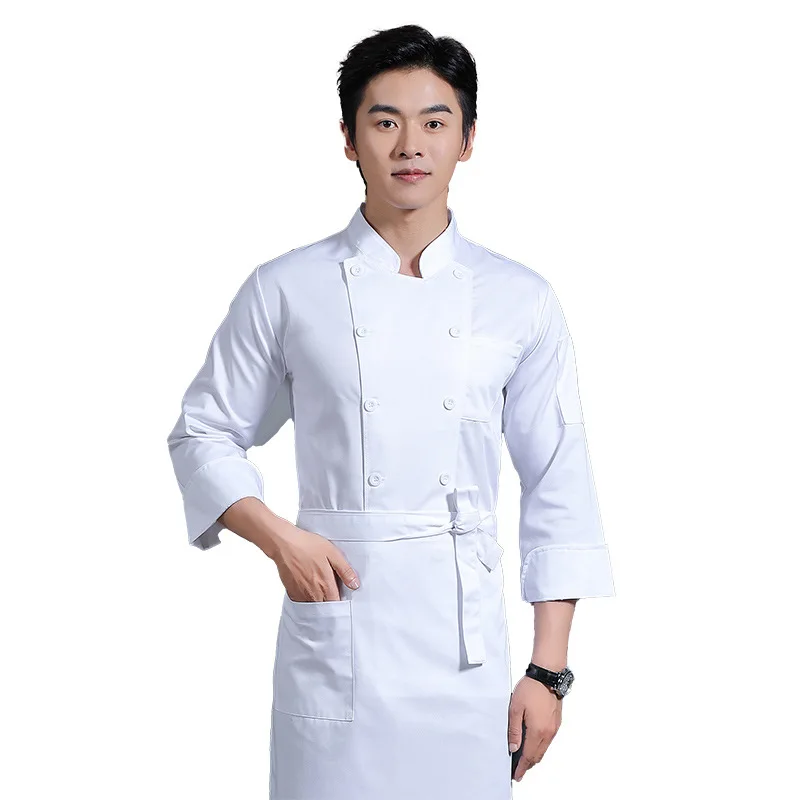 Solid Color Double Row Waiter Work Uniforms Clothes Western Restaurant Hotel Back Kitchen Wholesale Long S