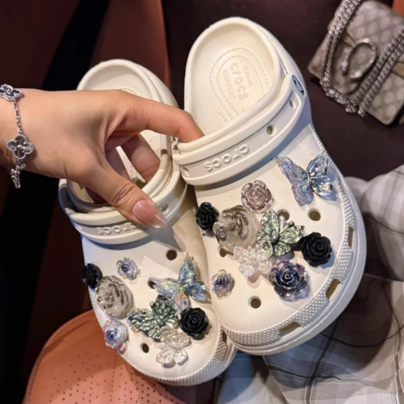 

Butterfly Rose Flower Shoe Charms Crystal Clog Shoes Decorations DIY Accessories for Garden Sandals Women Girls Gifts