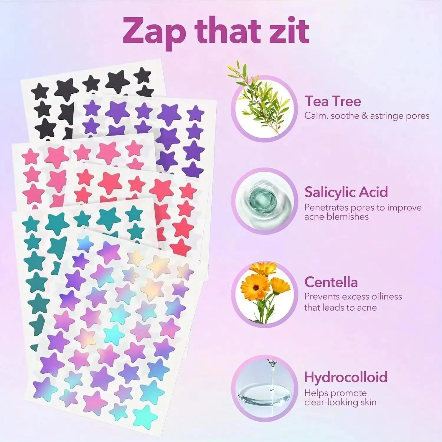 240 tablets/set of six color hydrogel acne patches containing tea tree oil - waterproof, non irritating acne coverage patches