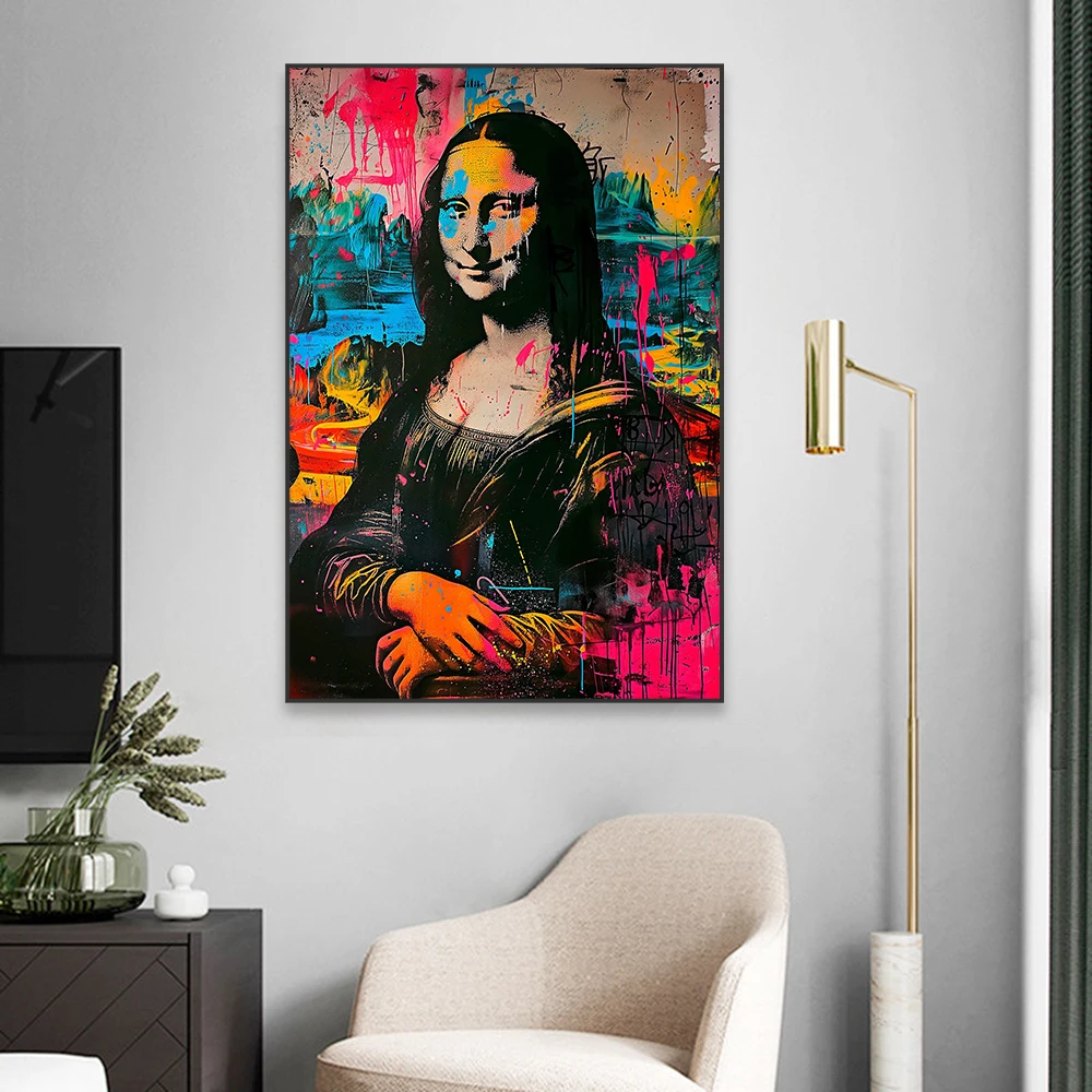 Graffiti Canvas Wall Art Poster Mona Lisa Pop Art Prints Vintage Large Modern Altered Art Famous Canvas Painting Home Room Decor