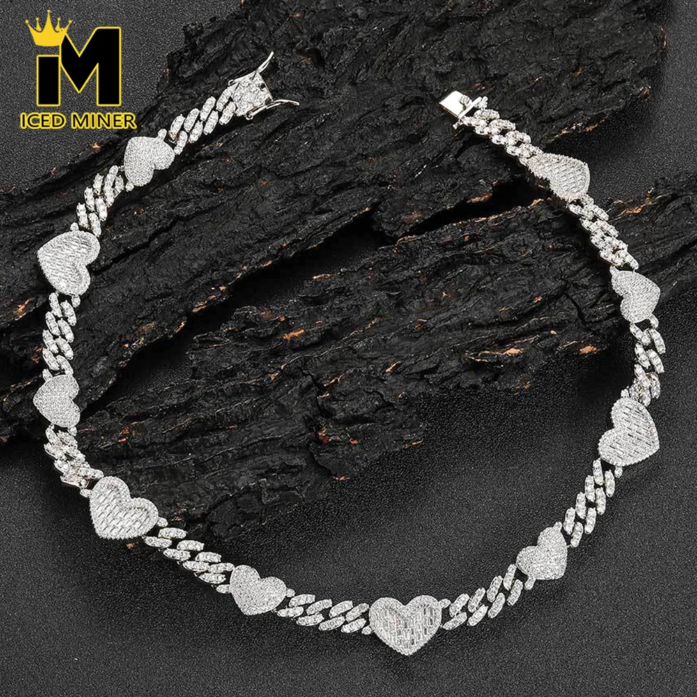 

9mm Heart Iced Out Cuban Chain Necklaces for Men Women Bling Miami Chain Hip Hop Goth Jewelry Free Shipping