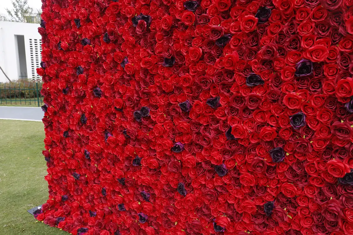 3D Crimson black rose Flower Wall, Artificial Rose Fabric Floral Wall, Outdoor Party Wedding Backdrop Decor, Window Display